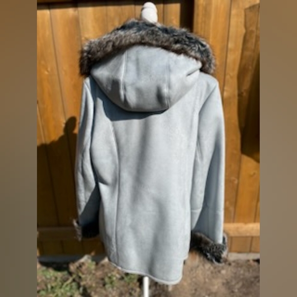 Brand new stunning  Coat Couture baby blue, pattern detail fall jacket w hood - Picture 2 of 6